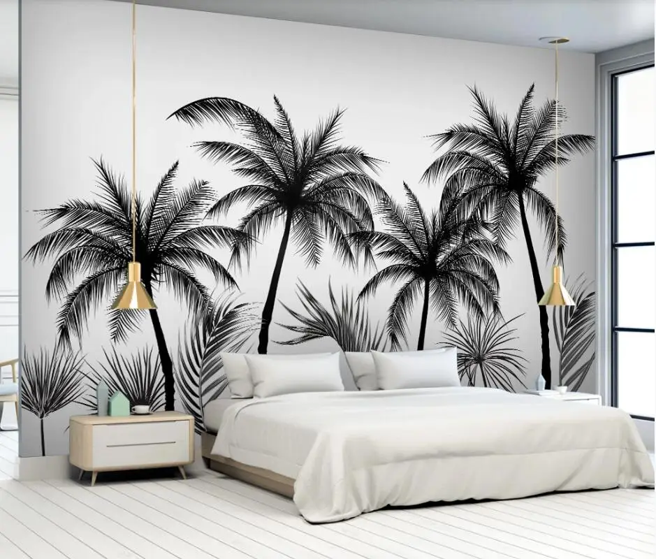 

AINYOOUSEM Black and white sketch coconut tree background wall papier peint papel de parede wallpaper 3d wallpaper stickers
