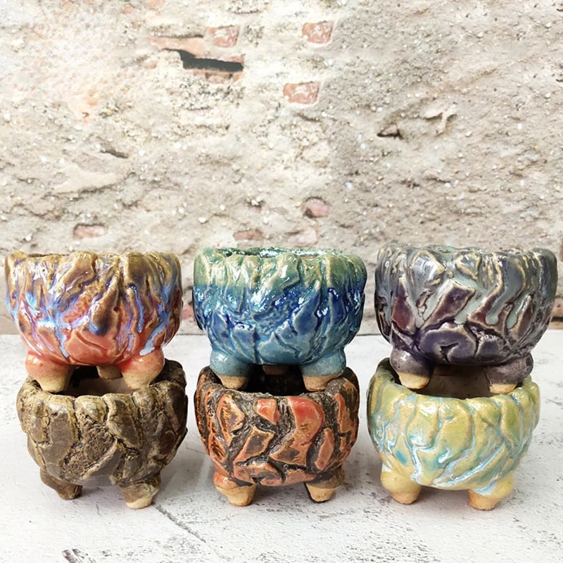 

Korean Retro Flowing Glaze Succulent Ceramic Flowerpot Creative Basin Green Plants Planter Ornament Fairy Garden Decoration