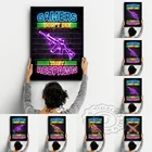 Современное игровое искусство, неоновая Картина на холсте, пистолет, игровые плакаты и принты, настенные художественные картины для украшения детской комнаты