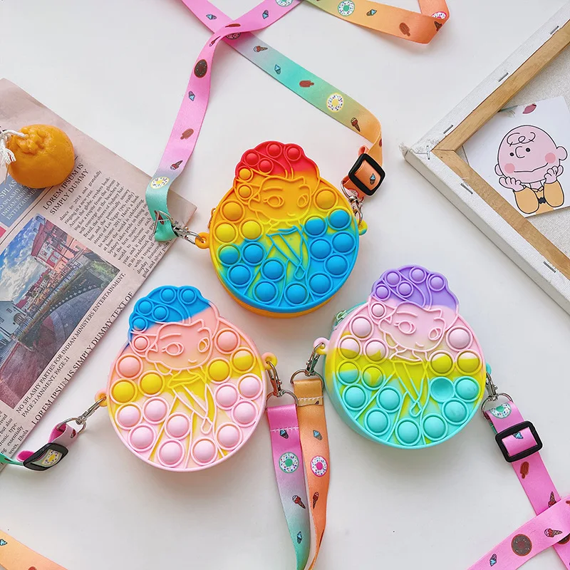 

New silicone simple rainbow unicorn decompression coin purse toy push bubble anti-stress children's toy key chain wallet