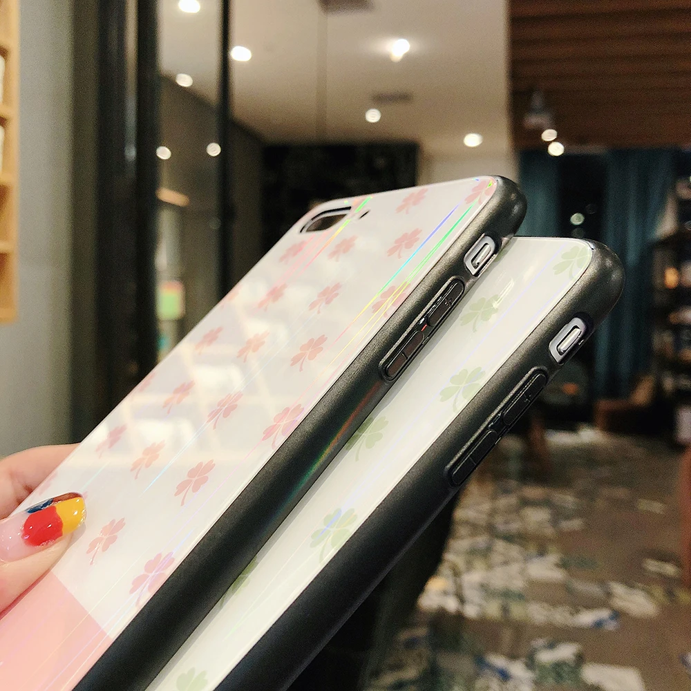 Стеклянный чехол Aurora для Redmi Note 7 с четырехлистным клевером Mi8 8se 8lite MI9 мягкий из