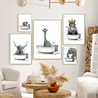 Детское животное в ванной, Постер Highland, корова, жираф, Лев, детской настенной картины, декор детской комнаты в скандинавском стиле