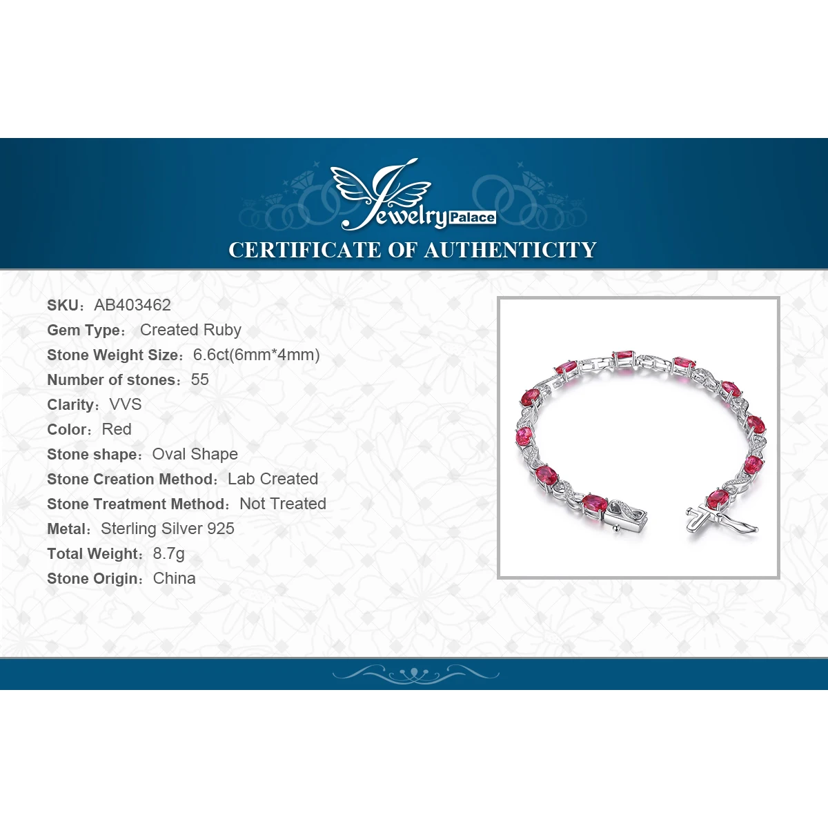 Jewelrypalace ЛЮБОВЬ Бесконечность 6.8ct Овальный создания ruby Теннис браслет