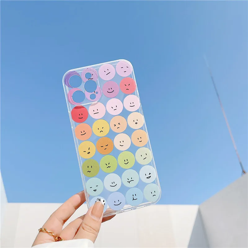 

Lovely Colorful Smile Face Phone Cases For iPhone 12 Mini 11 Pro MAX XS XR X 8 7 Plus SE 2020 Cartoon Clear TPU Soft Back Cover