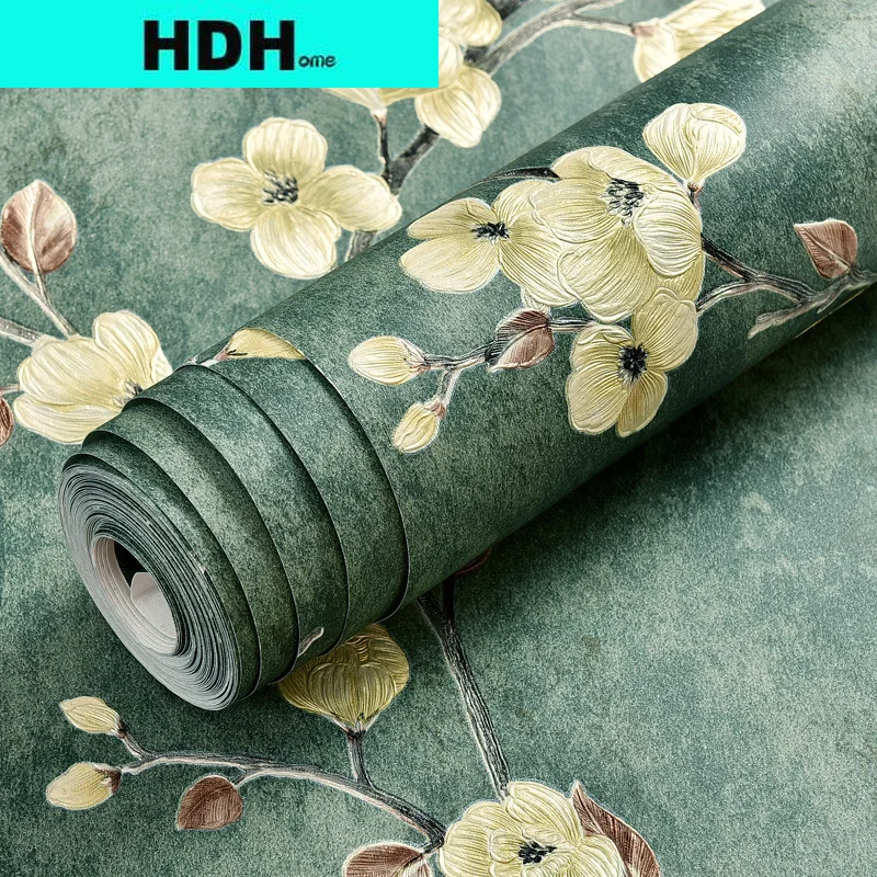 

3D American Retro Non-woven Self-adhesive Wallpaper Rustic Vine Flower Wall Papers Thickening Peel and Stick Wall Stickers