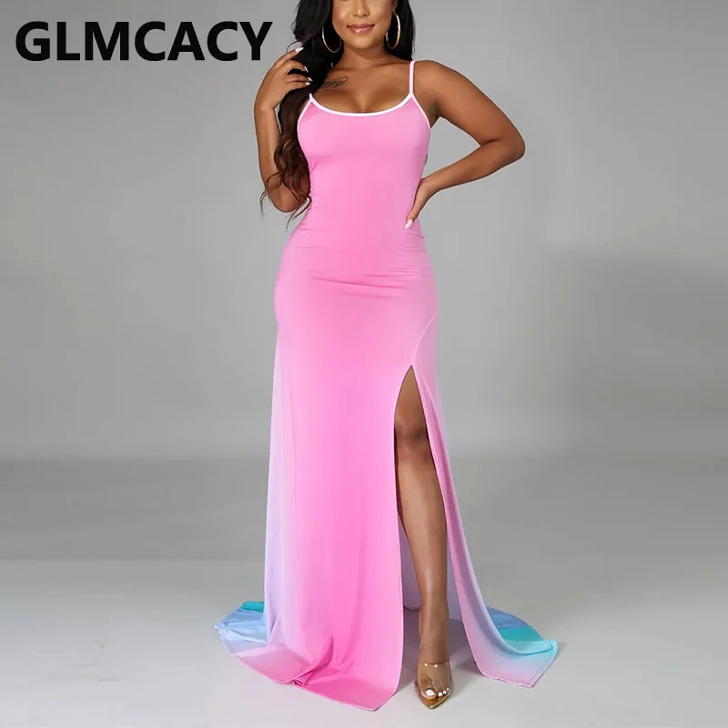 Женское платье макси с высоким разрезом облегающее длинное элегантное вечернее