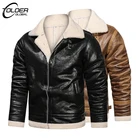 Мужская Зимняя коллекция 2022, флисовая Толстая кожаная куртка, Мотоциклетные Куртки из искусственной кожи с мехом, модные мужские зимние пальто с лацканами