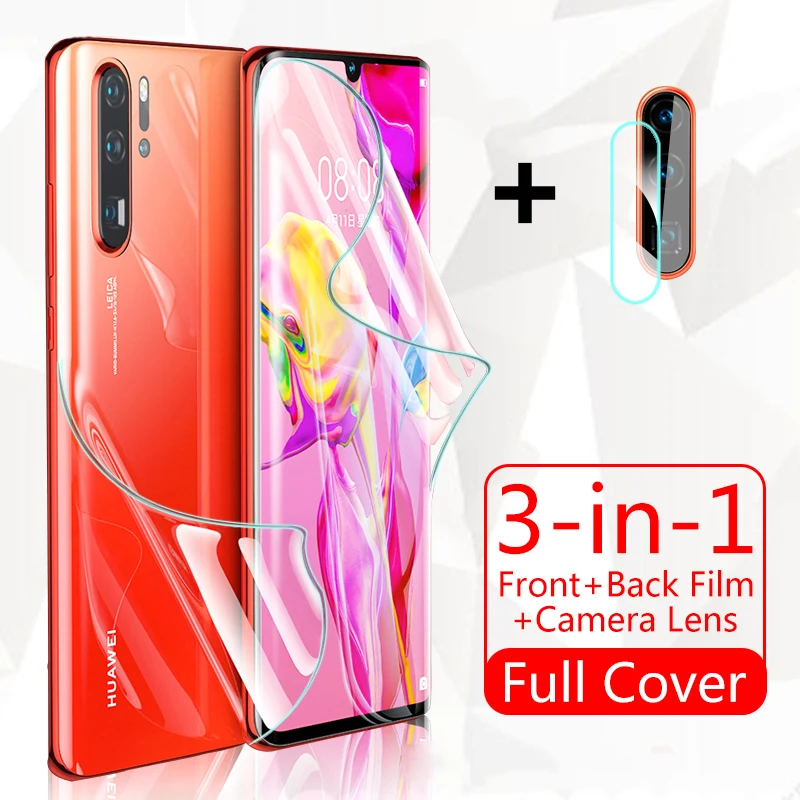 3 в 1 передняя + задняя Защитная пленка для объектива Гидрогелевая Huawei P20 P30 LITE PRO Mate