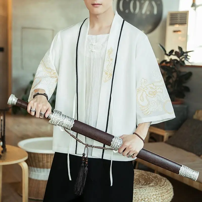 Кимоно мужское с вышивкой кардиган в японском одежда самураев юката хаори Оби