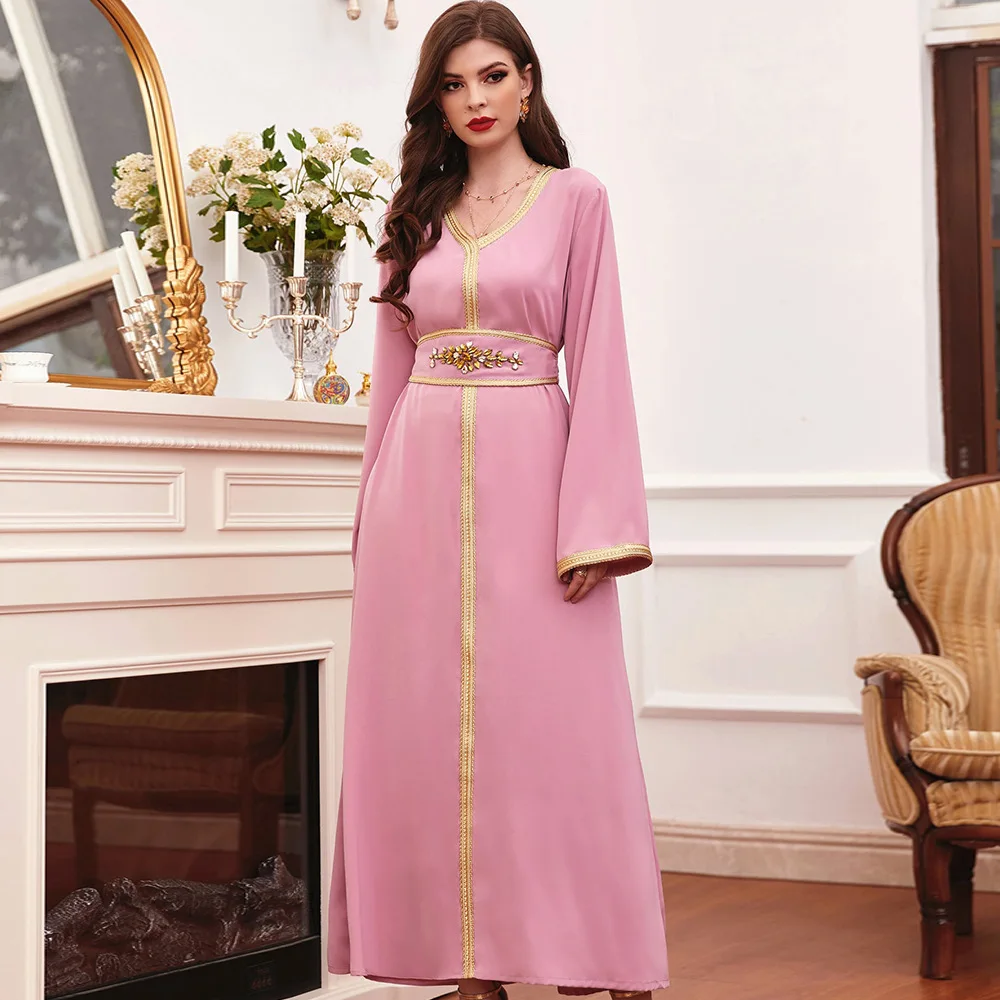 Рамадан ИД Мубарак, розовая абайя, длинное мусульманское платье, Длинная женская молитвенная одежда для женщин, кафтан