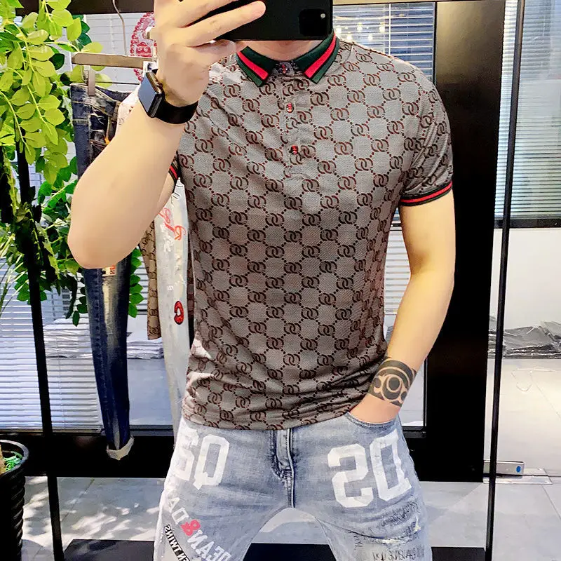 

2021 Summer New European Station Men's Lapel Short Sleeve T-shirt Polo Men's European Half Sleeve Upper Garment
