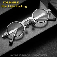 foldable blue light blocking vintage small round reading glasses full rim 100 150 200 250 300 350 400