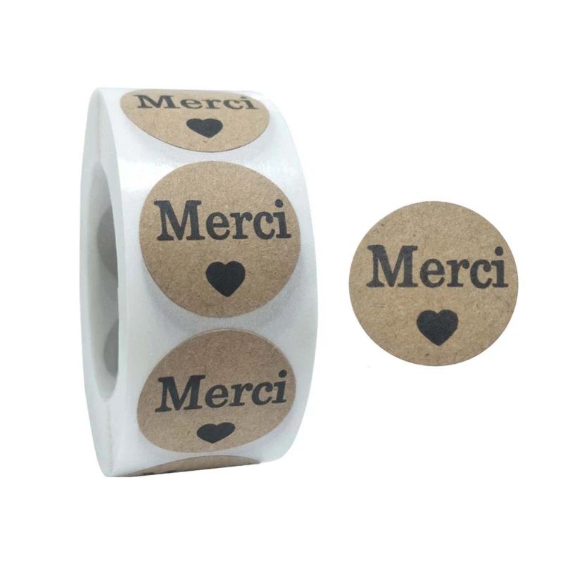 

500pcs Kraft Merci French Thank You labels Stickers Envelope Package Seal D7WE