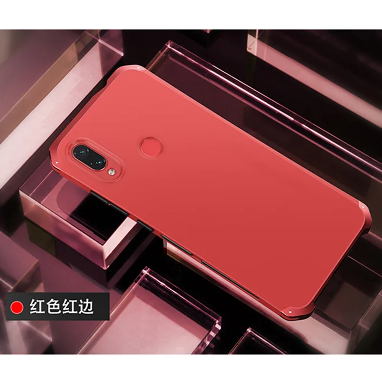 Red Red Side Текстурированная анти-осенняя Металлическая Рамка PC задняя для Redmi Note 7 Note7 Global алюминиевый сплав бампер чехол Note 7 Pro крышка с подарком - Цвет: Red Red Side