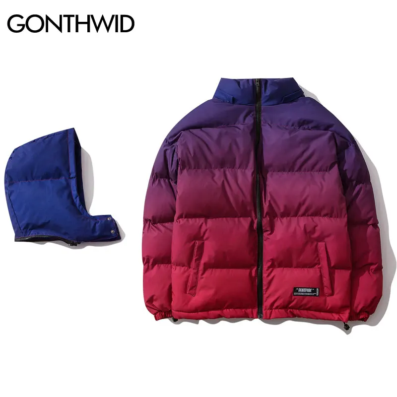 GONTHWID Радужная градиентная Съемная парка с капюшоном куртки в уличном стиле