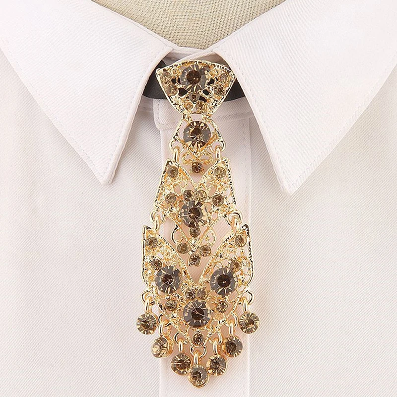 

Fashion Personality Crystal Neckties Trendy General Korean Wine Party Wedding Ceremony Metal Short Luxury Tie Men Accessories