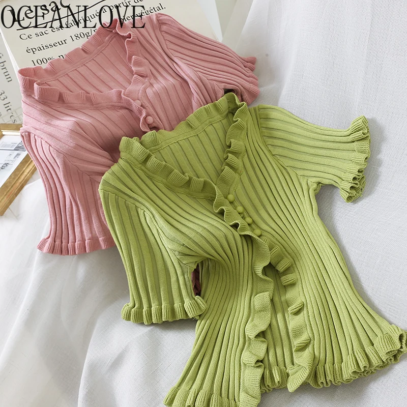 Женские вязаные Блузы OCEANLOVE весна-лето 2020 короткие рубашки с коротким рукавом и