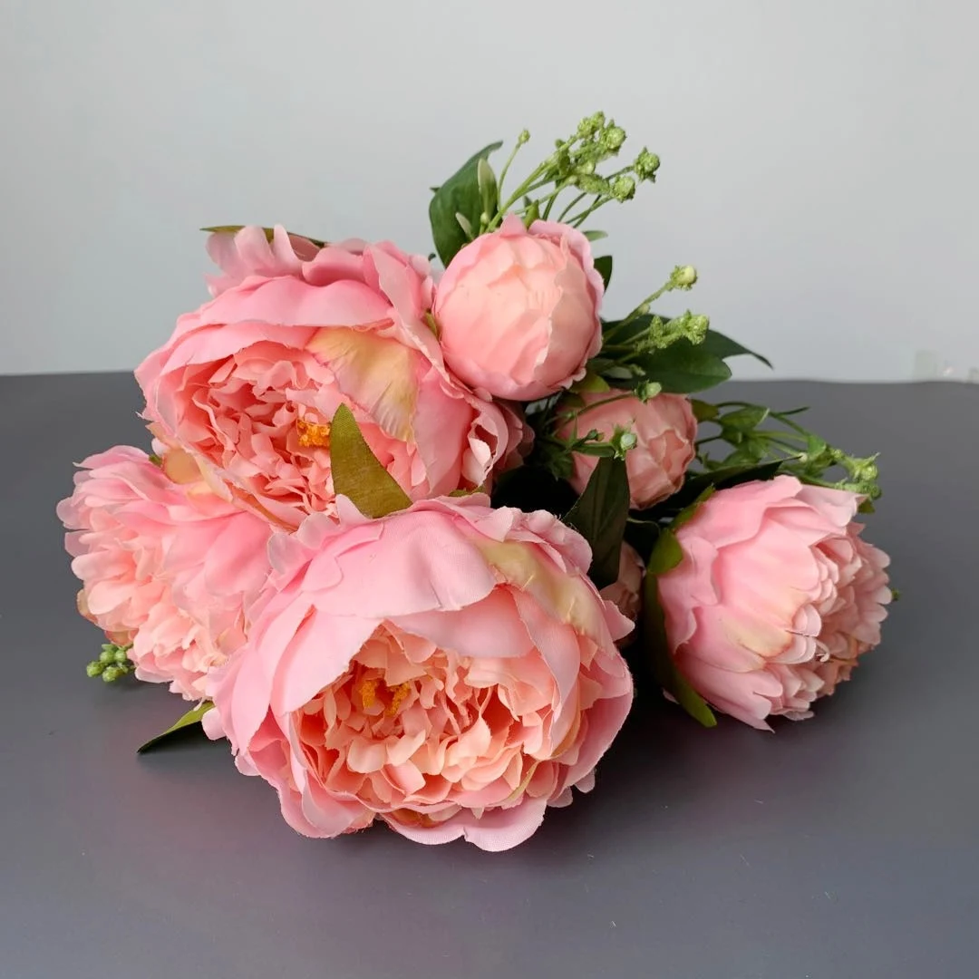 2 букеты/лот 7 головок Искусственный Пион искусственный шелк Яркий пион Свадебные