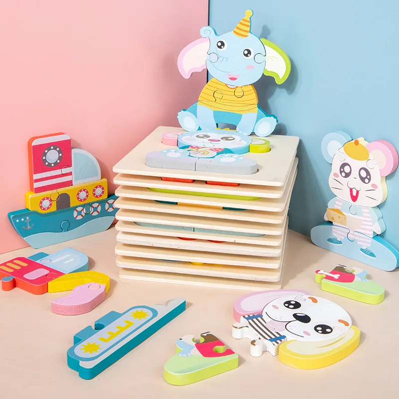 

New Baby Toys Wooden 3d Jigsaw Puzzle Shape Learning Cartoon Animal Intelligence Development Children's Educational Toys Gift