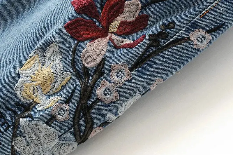 

Women Denim Jeans high waist embroidery comfortable tight pencil pants DM001