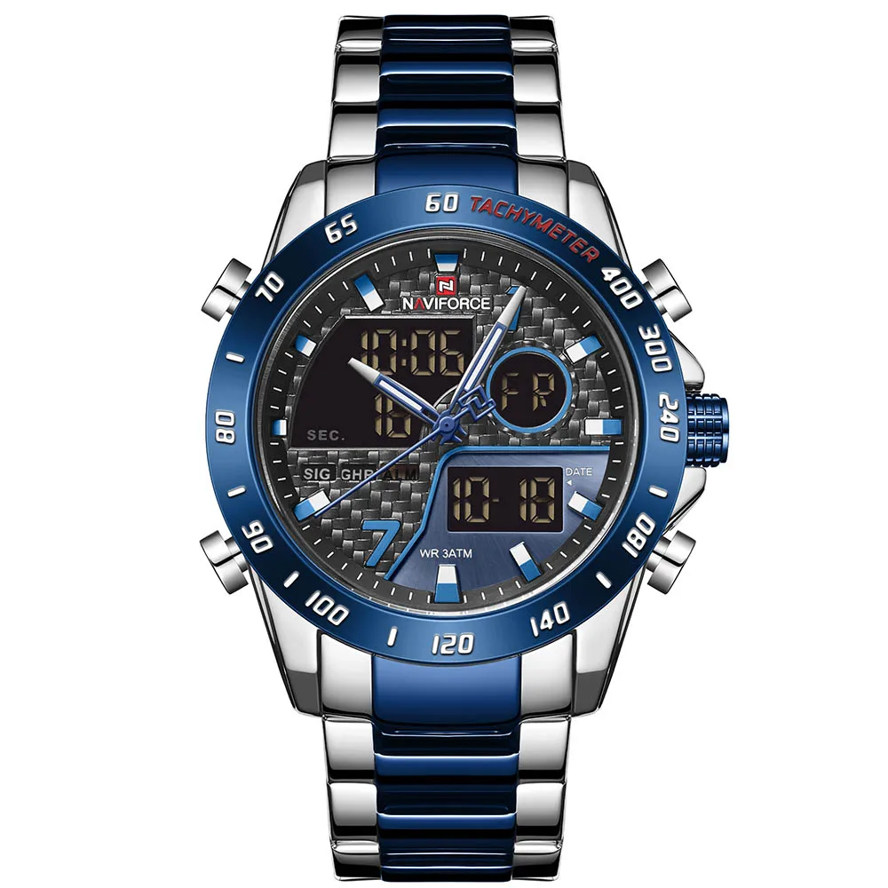 Мужские кварцевые часы NAVIFORCE 9171 СВЕТОДИОДНЫЕ Цифровые мужские дизайнерские