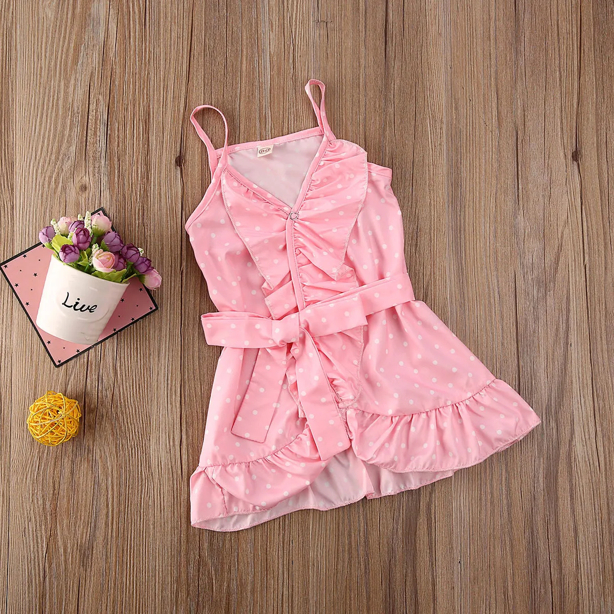 Pudcoco Toddler Baby Girl Clothes Polka Dot Flower Ruffle Sleeveless Strap Dress Summer Outfit | Детская одежда и обувь