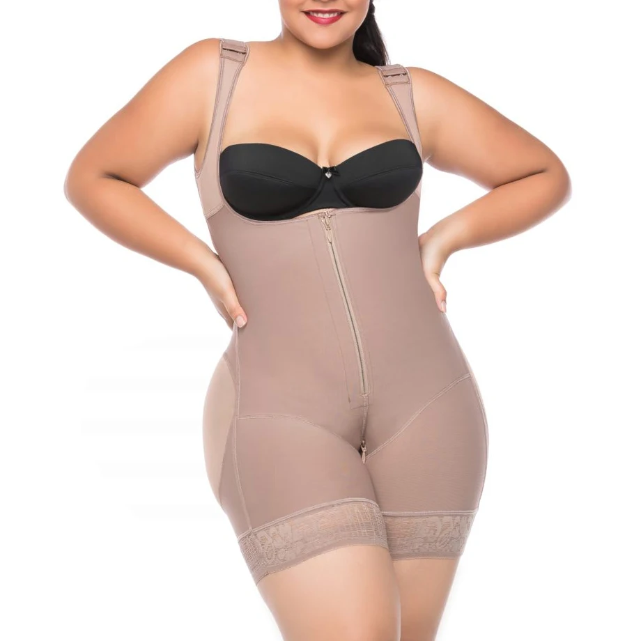 

Women'S Corset Waist Traine Compression Bodysuit Zipper Closure With Wide Adjustable Shoulder Straps Postpartum Tumt Control