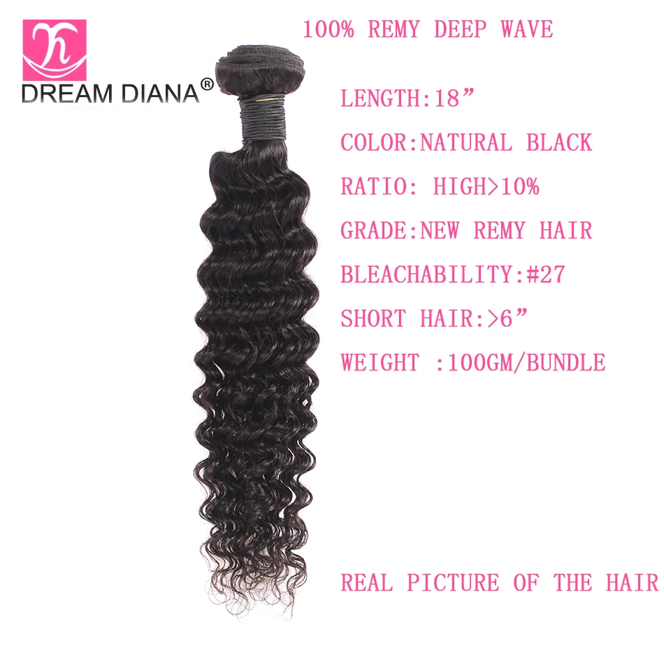 DreamDiana малазийские глубокие волны 3/4 пучков натуральных цветов "-30" L Remy Weave человеческие волосы пучки 3-5 дней экспресс