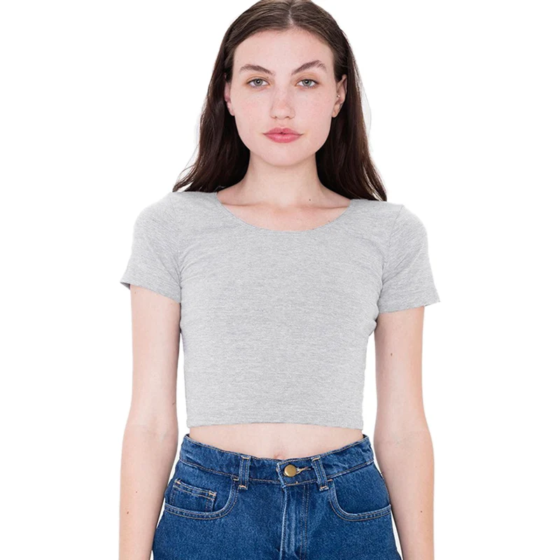 

New Crop Tops Womens T-shirts Black White Gray Summer Shorts Sleeve Cotton Tees Plus Size Korean Clothes Blusas Mujer Lady Shirt