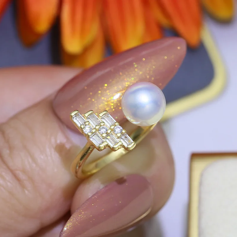 DIY Pearl Rings Settings Fashion Open Size Women Rings Components For 7-10mm Jewelry Making