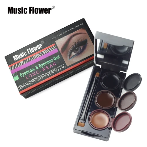 Music Flower Для женщин 3 In1 бровей Палитра с кисточкой и подводка-гель для глаз макияж глаз крем для бровей водостойкий Макияж Косметика
