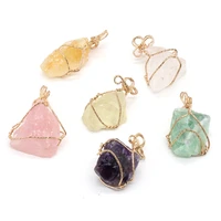 handmade wire wrap natural crystal stone pendant irregular nuggets amethysts quartz charms diy necklace jewelry making reiki