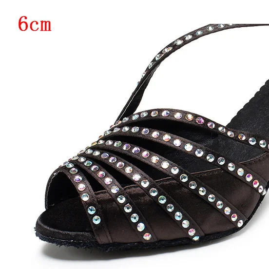 Black 6cm Женские туфли для латинских танцев; стразы высокий каблук; женские туфли для танцев; туфли для латинских танцев со стразами; женские бальные туфли для сальсы - Цвет: Black 6cm