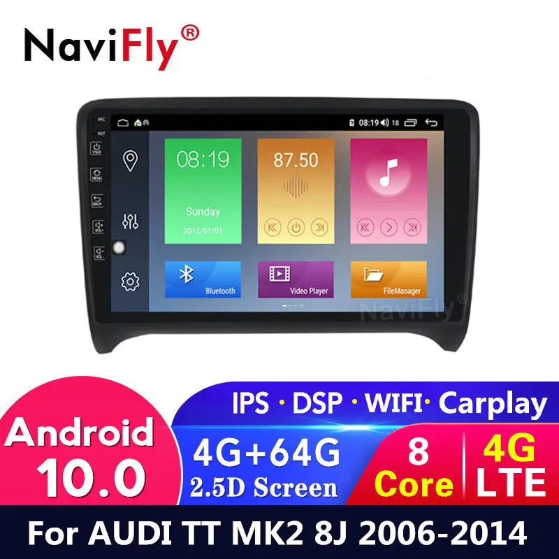 Автомагнитола на Android 10 4 + 64 ГБ для AUDI TT MK2 8J 2006 2014 GPS навигация автомобильная аудиосистема мультимедийный