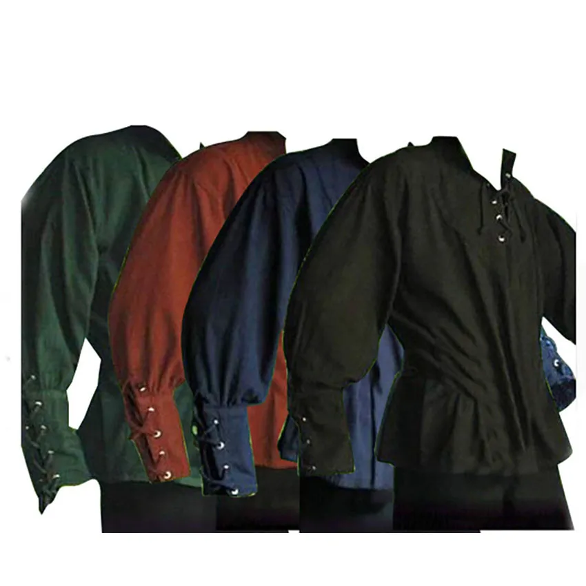 

Men Medieval Renaissance Grooms Pirate Reenactment Larp Costume Lacing Up Shirt Bandage Top Middle Age Clothes for Adult XXXL