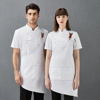 4 colors men and women cook coat short sleeve kitchen bakery chef uniform apron hotel food service cooking patisserie workwear