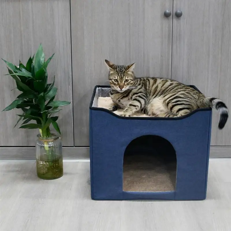 

1pc Double-layer Cat Sleeping House Pet Bed Accessory for Home (Dark Blue)