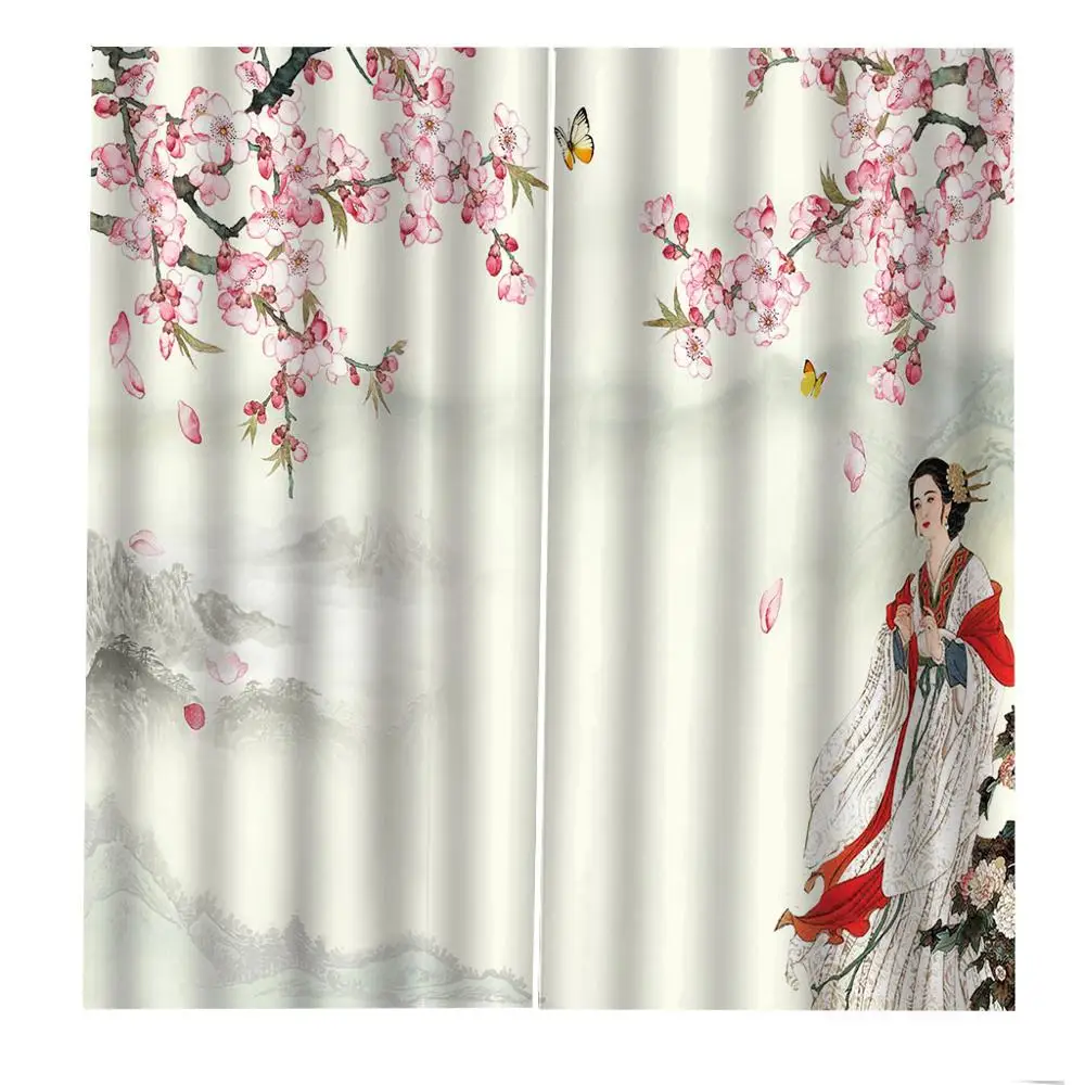 AAncient beauty landscape painting Curtains Plum blossom For Living room bedroom Blackout Window Drapes Sets 2 Panels With Hooks | Дом и сад