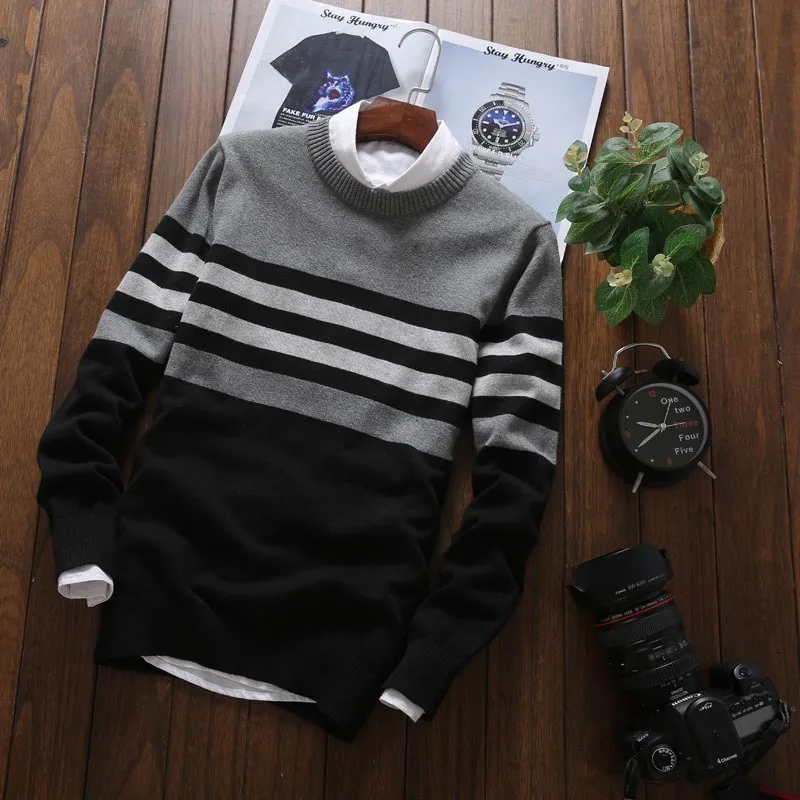 

2021 Men's Sweaters Male Knitwear Sweater Warm Patchwork Round Collar Cotton Casual Wool Pullovers Mens Brand Plus Size 5XL