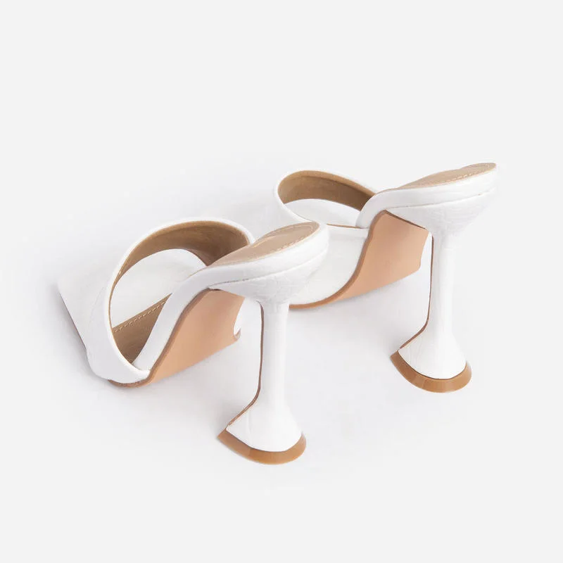 

White black snake print strappy mule heels sandals slippers women high heels flip flops square toe slides party shoes new 2021
