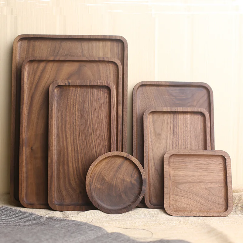 

Black Walnut Rectangle Wood Pan Plate Fruit Dishes Saucer Tea Tray Dessert Dinner Bread Wood Plates