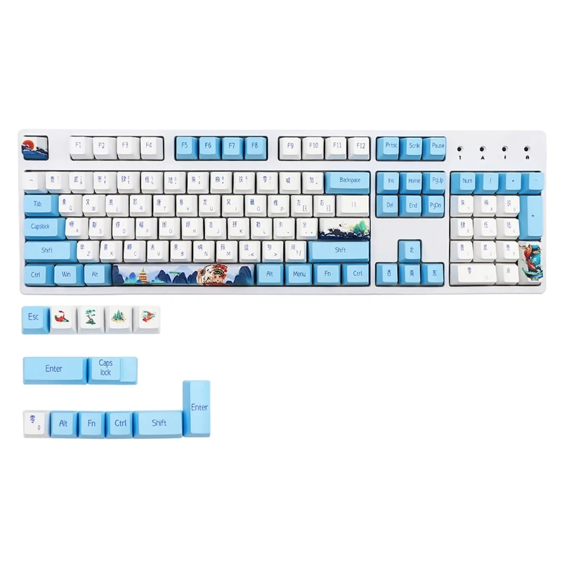 

117 Key Covers Blue White Porcelain Dye Subb PBT OEM for Mechanical Keycaps