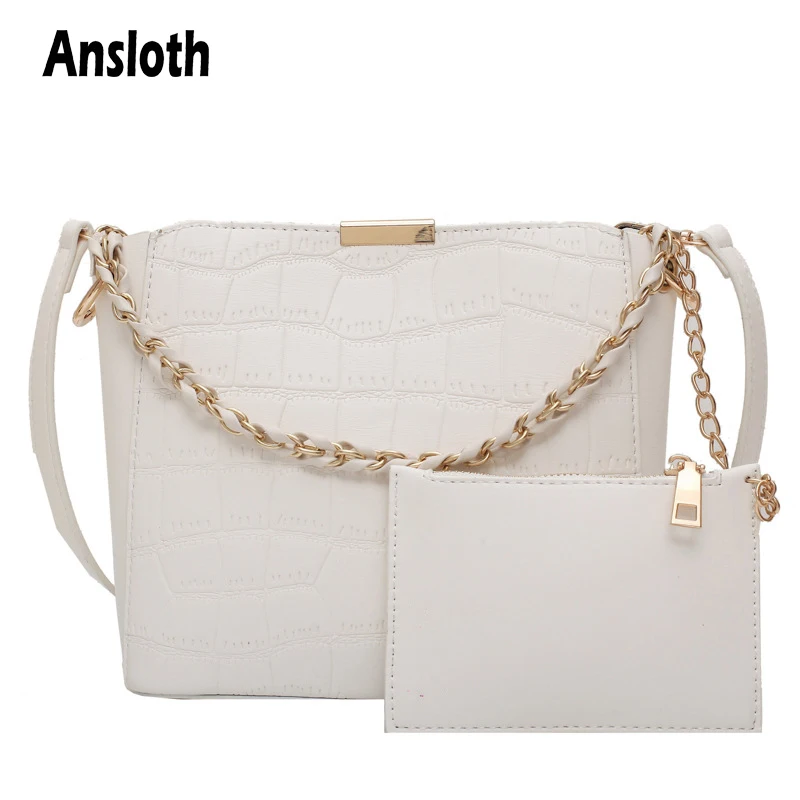 

Ansloth Crocodile Pattern Shoulder Bags Small Chain Women's Bag PU Leather Bags High Capacity Bucket Bag Solid Color Bags HPS930