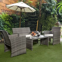 costway 4 pc rattan patio furniture set garden sofa cushioned seat mix gray wicker hw50276