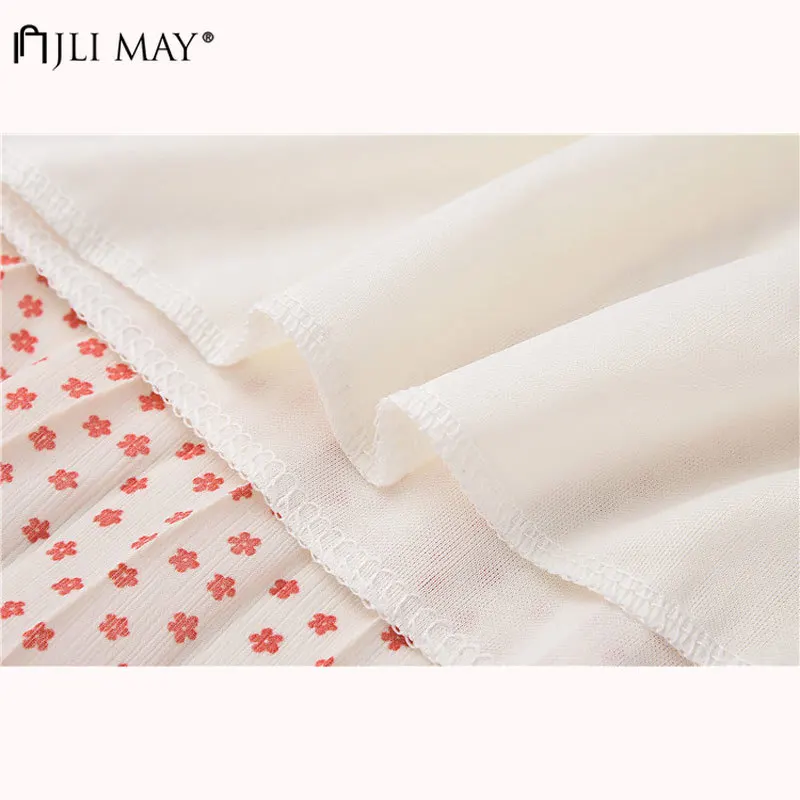 

JLI MAY Womens Floral Pleated Skirt Office Lady High Waist Patchwork Ruffles Slim Elegant Chiffon Chic Irregular Skirts