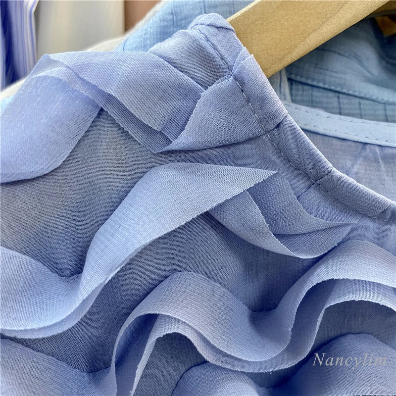 Pull Chemisiers Femmes Nouveau Style Coréen Tout-Match Micro Transparent Ondulé Dentelle Chemise 2021 Printemps et D'été Montre De Sport Mince