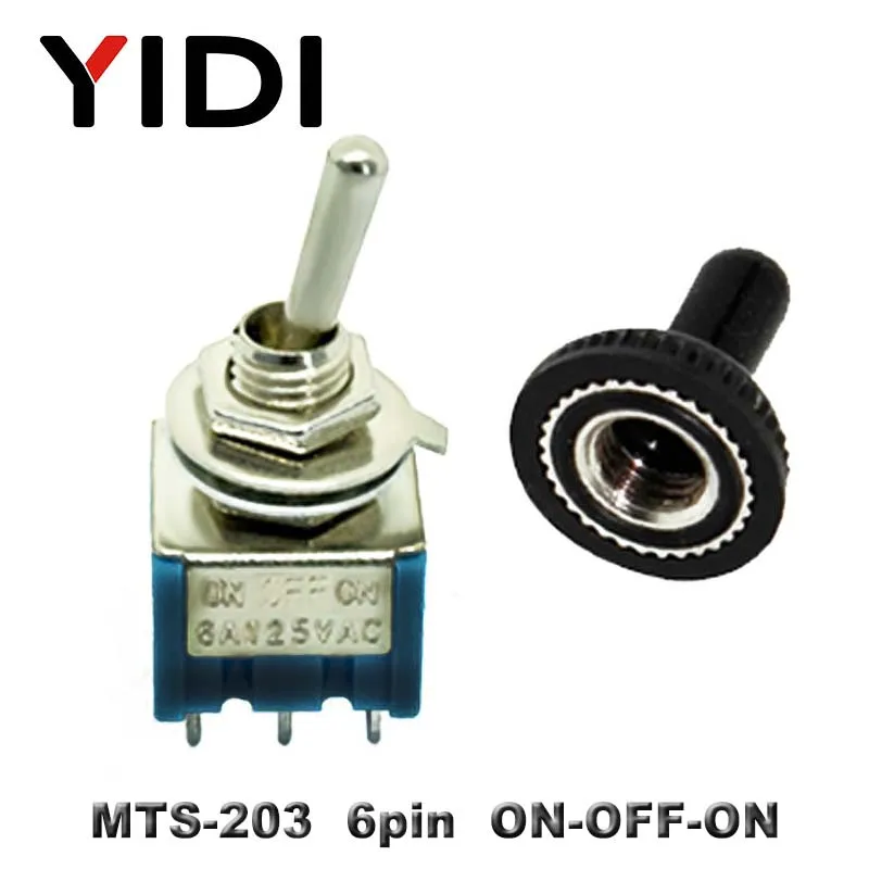 MTS-203 Blue 6A 125VAC мини 6 мм МТС 102 103 202 203 302 303 402 403 рычажный Переключатель ВКЛ/ВЫКЛ SPDT DPDT on off на 3PDT с водонепроницаемой крышкой - Цвет: MTS-203 Blue