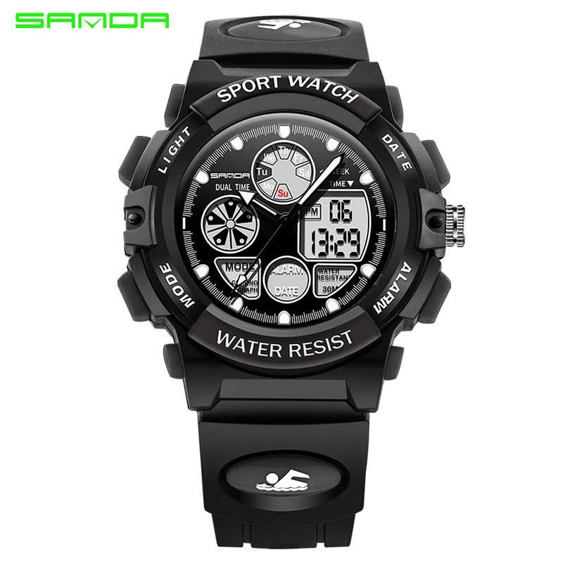 SANDA 116 Children Sport Digital Watch Fashion LED Wristwatch For Boys Alarm Clock Waterproof Back Light Kids Dual Display Band | Наручные