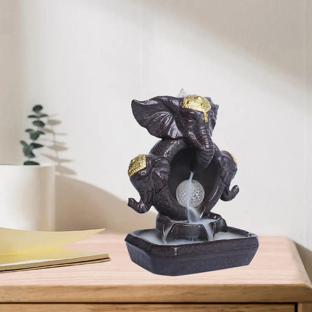 

Керамическое ремесло слон, статуи бога, задний поток, благовония, горелка, светодиодный Orb водопад, Золотой держатель для благовоний, старин...