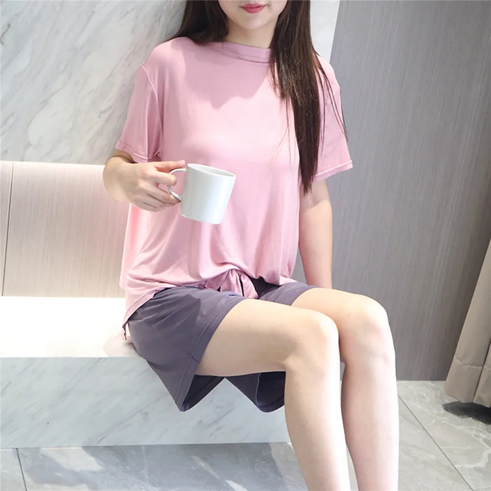 

Summer Pajamas Two Pieces Sets Woman Clothing Sets Pants Woman and Blouse Cotton Soft Modal Summer Suit for Women Home Suit